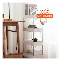 Pack6 Carrito Lateral De 4 Niveles con 4 Ruedas Blanco Plastico Compacto Y+Regalo Sticker